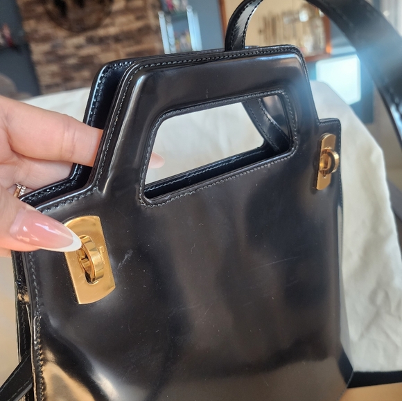 Salvatore Ferragamo Black Leather and Gold Lock Accents Handbag - Picture 15 of 15